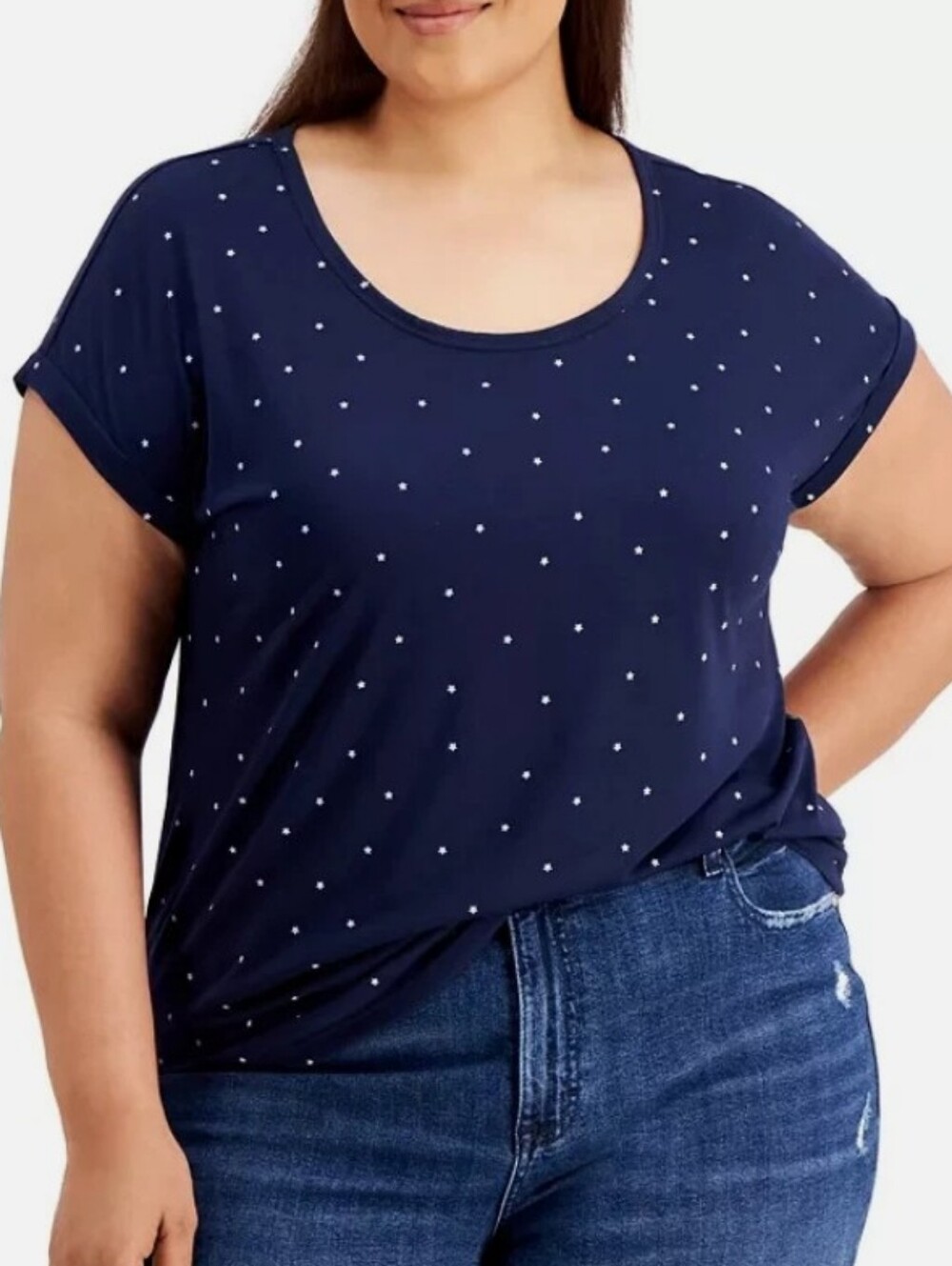 Style & Co Navy Scoop Neck Top With Stars